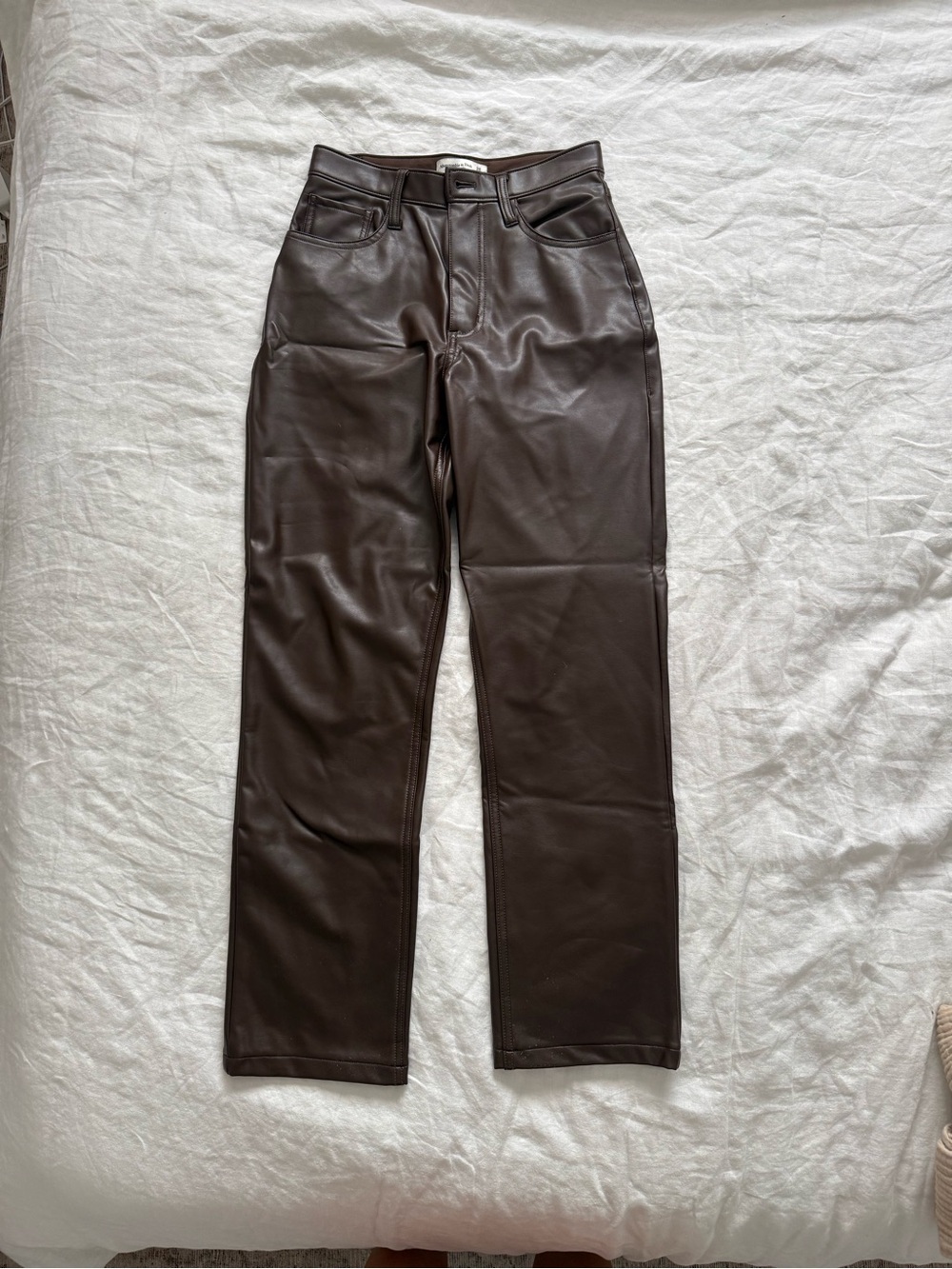 Abercrombie & Fitch Faux Leather Straight-Leg Pants - Dark Brown